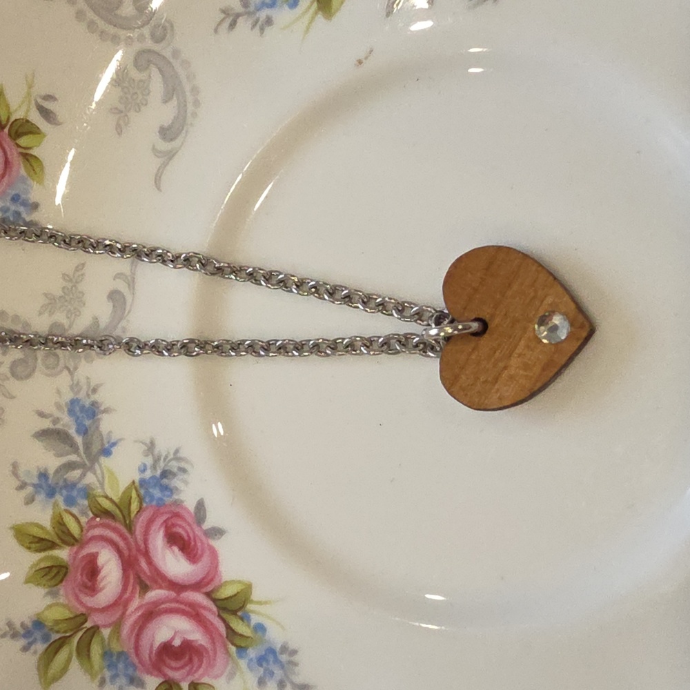 Silver Chain Necklace with Brown Heart Pendant